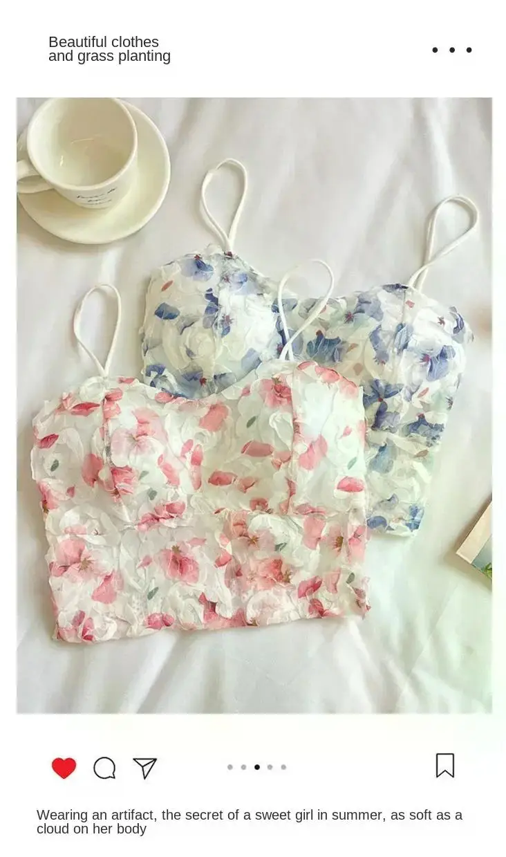 Description Picture 3 of itemLace Crop Top Women Rose Floral Bra Mesh Tube Top Beauty Back Bra Seamless Cami with Chest Pads Sexy Tank Top Sweet Lingerie