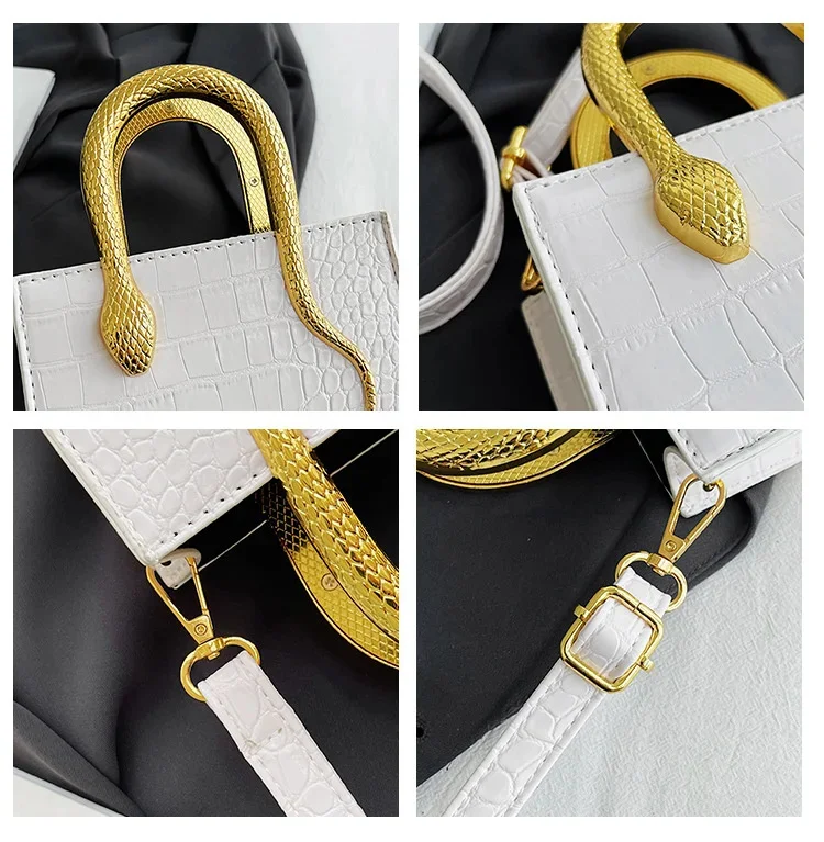 Elegant Crocodile Pattern Shoulder Bag Small Square Tote Handbag_voghion.com