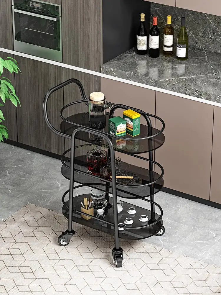 Mobile dining car Nordic hotel commercial restaurant wine tea car home golden three-layer glass light luxury trolley
