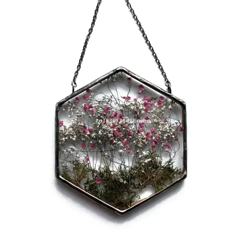 Acrylic Frame Pressed Flowers Hanging Picture Artificial Dried Plants Wall Pendant with Chain Kids Art Photo Display 6