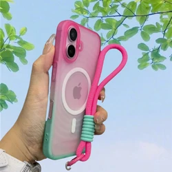 Luxury Gradient Matte Translucent Phone Case with Lanyard - Water Ripple Design - iPhone 12 (Red Green)