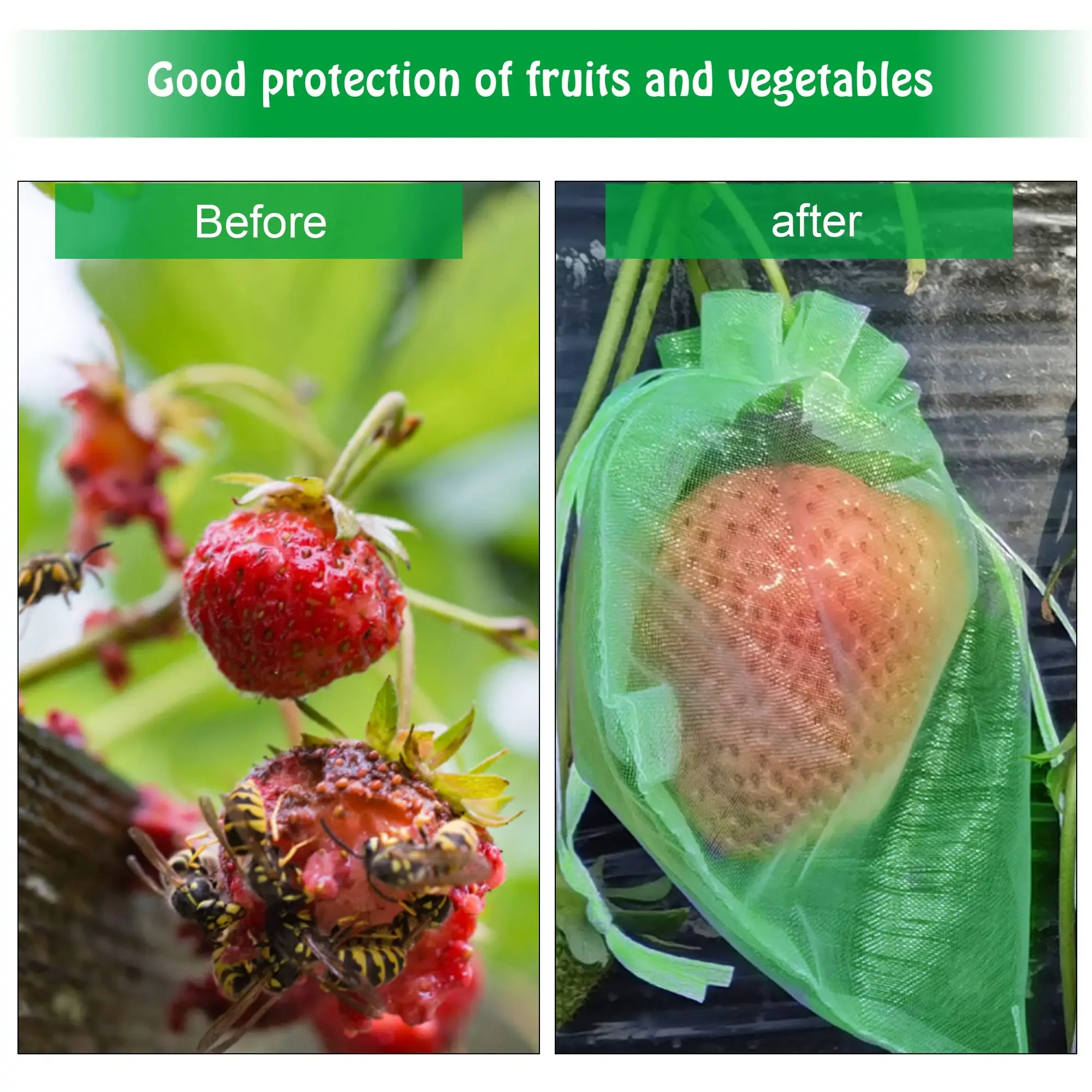 20PCS Vegetable Grapes Fruit Grow Bags Fruit Protection Bags Garden Anti-Bird Netting Mesh Bag Strawberry Bags Garden Tools