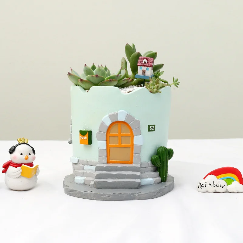 

Home and Gardening Mediterranean Komori Live Oia Hut Succulent Resin Creative Flower Pot