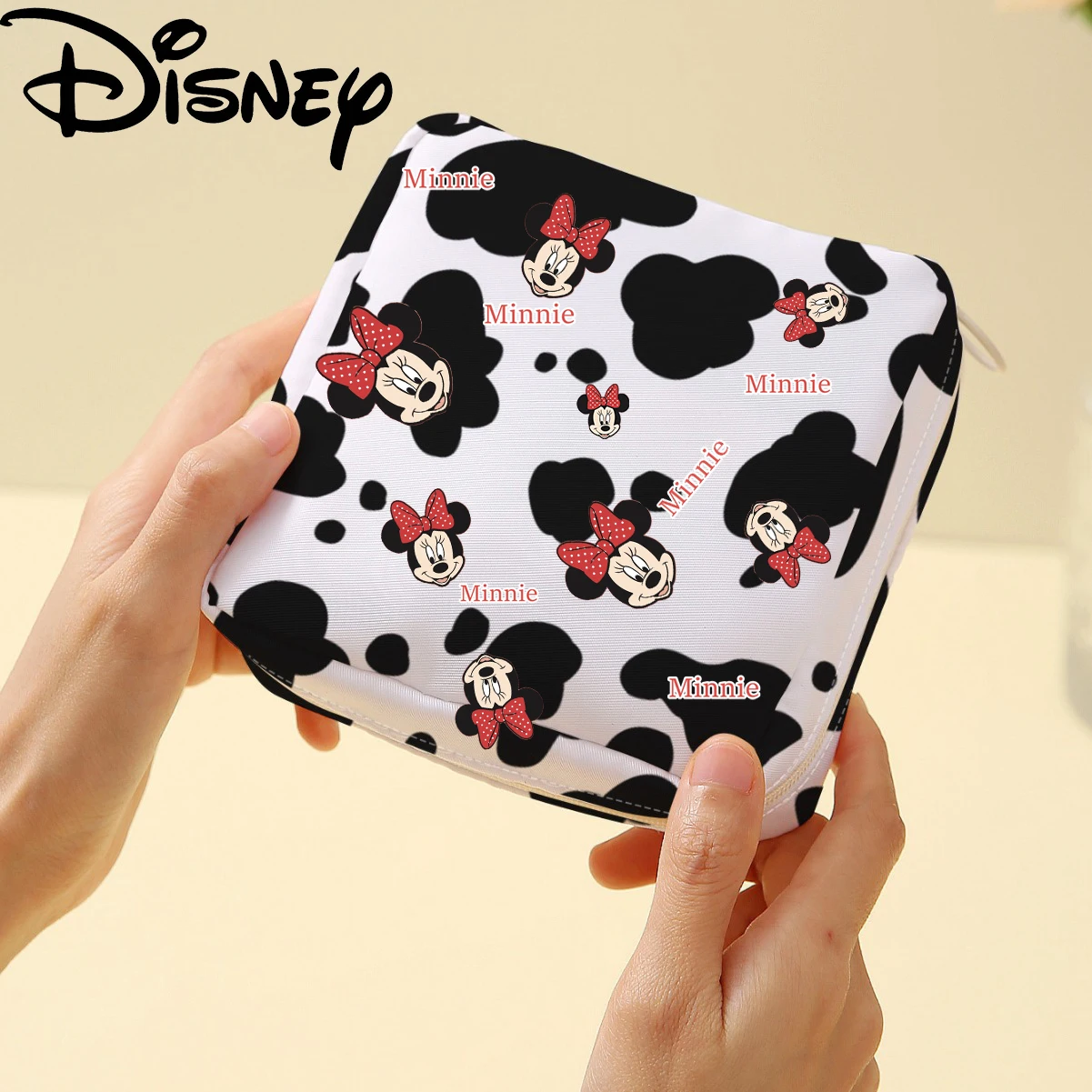Cartoon Mickey Mouse Sanitary Napkin Storage Bag for Women Disney Stitch Strawberry Bear Pattern Coin Purse Mini Cosmetic Bag