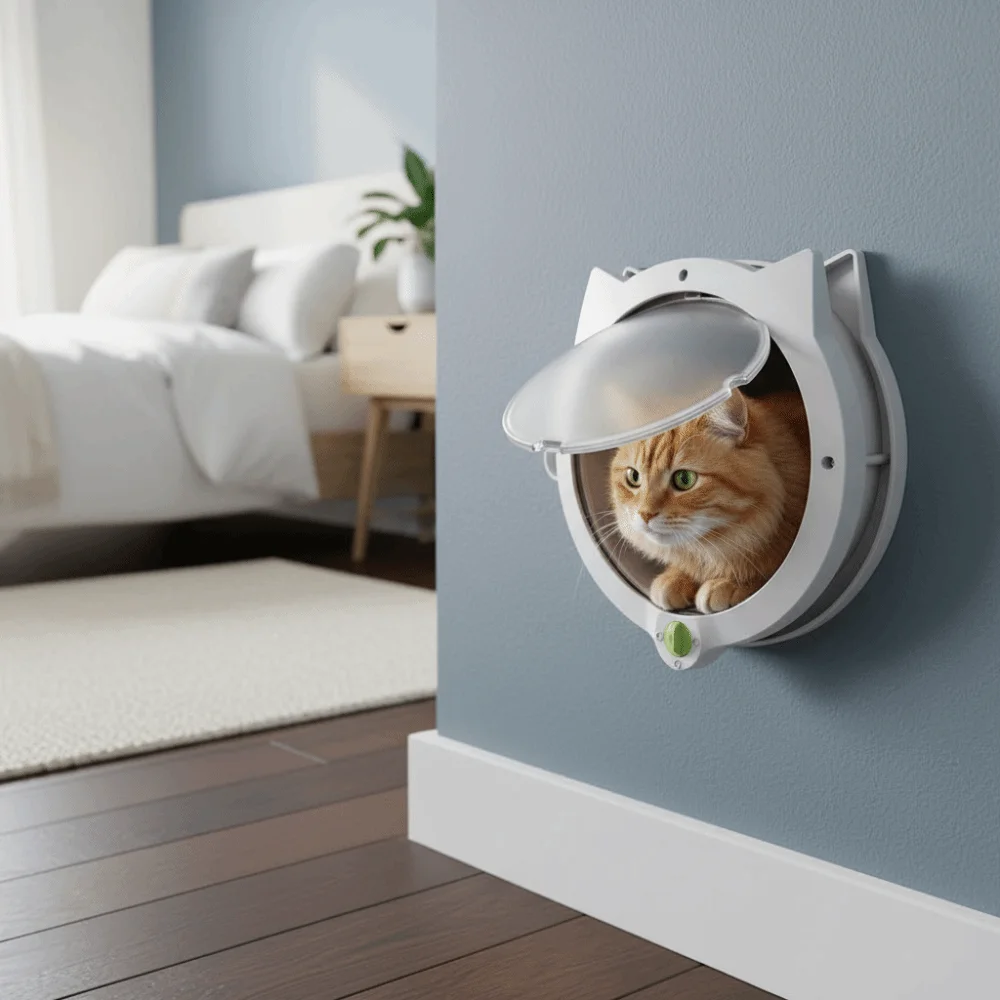 Magnetic Cat Flap Door 4 Locking Modes Bidirectional Opening Pet Archway Plastic With Cat Ears Pet Automatic Door