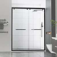 56-60" Wx76 H Semi Frameless Double Sliding Shower Door, Matte Black Easy Clean Coating Sliding Shower Door 1
