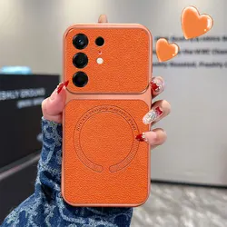Magsafe Magnetic PU Leather Shockproof Non - Slip Back Cover with Silicone Frame for Tecno Camon 50 Ultra (Orange)