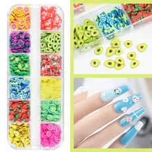 

12 Grids/box 3D Fruit Mixed Tiny Slice Sticker Polymer Clay DIY Nail Design Nail Art Decoration Nails Accessories