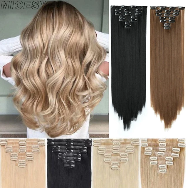 Long Wavy 16 Clips Hair Extensions Clips in 7Pcs/Set Synthetic High  Temperature Fiber Black Brown Ombre Hairpiece - AliExpress