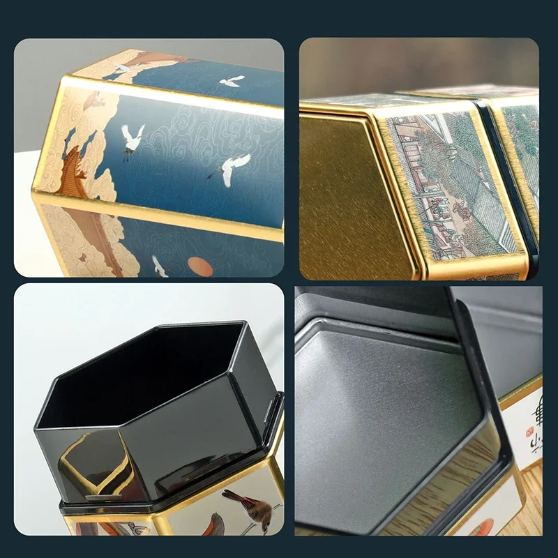 Description Picture 5 of itemCreative Hexagonal Tea Pot Tin Can Chinese Tinplate Tea Storage Tank Small Sealed Portable Tea Box Empty Can Tea Set Accessories