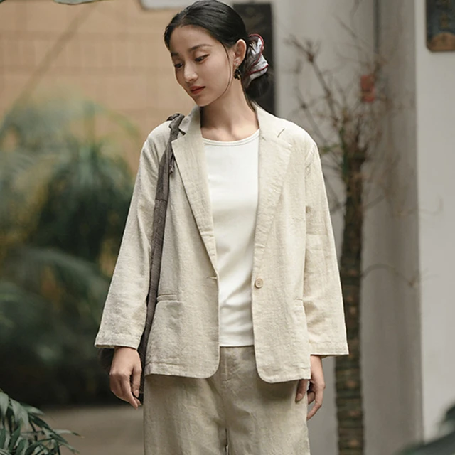 Women Cotton Linen Tailored Coats New Arrival 2026 Spring Simple Style Solid Color Suit Female Long Sleeve Basic Jackets M2327 1