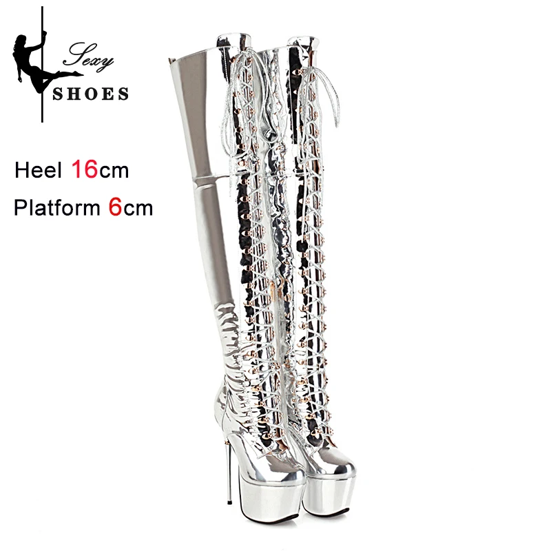 6.3Inch Over-the-knee Boots For Female Thigh High Platform Shoes Pole Dancing High Heels Winter Long Boots With Zipper For Women