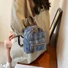 New Women Preppy Style Mini Backpacks Y2K Shiny Rivet Student Denim Backpack Girls Fashion Travel Canvas Shopping Shoulder Bag 1