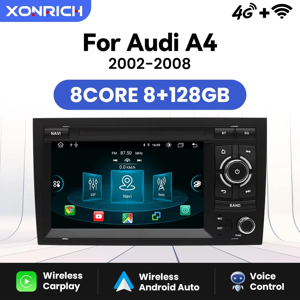 XONRICH-autorradio Multimedia Inalámbrico para coche, dispositivo con Android 14, Carplay, IPS, BOSE, para Audi A4, B8, B6, B7, S4, B7, B6, RS4, B7, SEAT Exeo 1