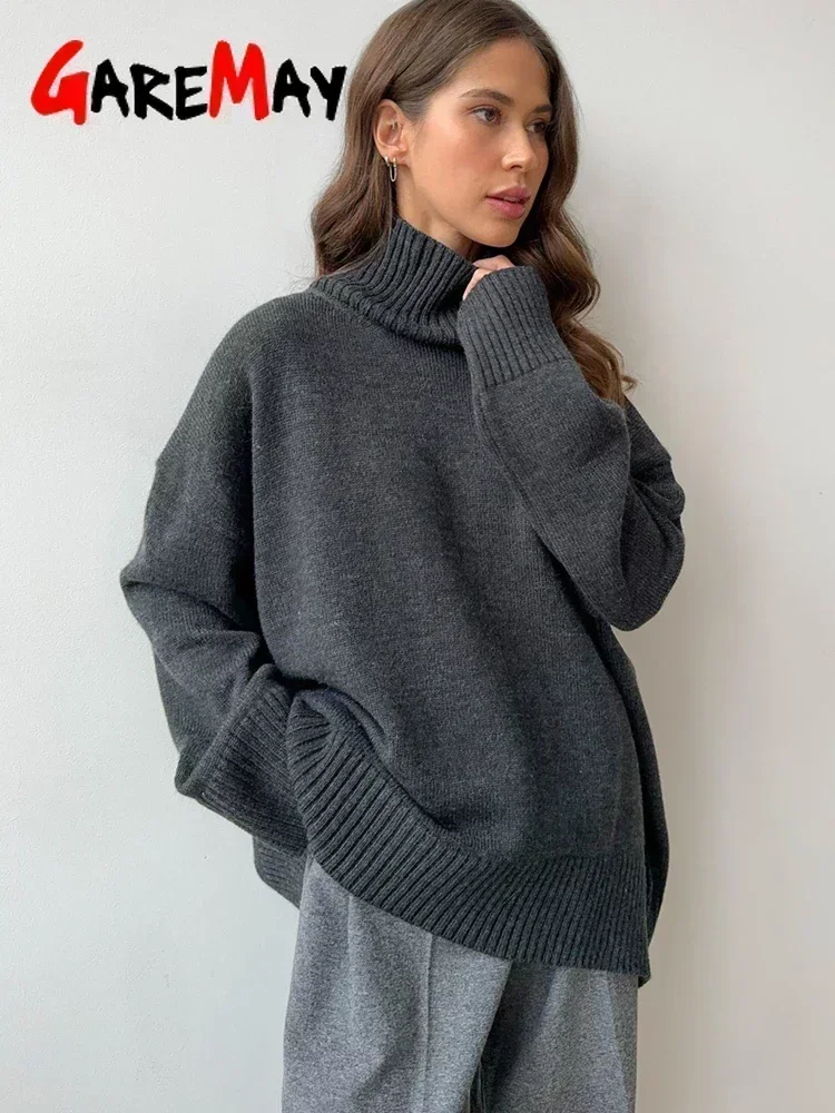Women's Turtleneck Sweater Oversize Winter Vintage  Knitted Red Sweater Pullover Women Soft Gray Warm Sweater for Women 2024 5