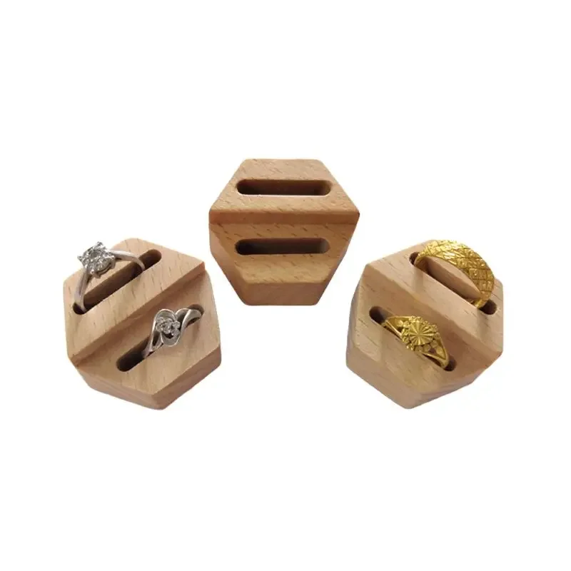 

Simple Wooden Hexagon Ring Display Stand Couples Rings Storage Rack Jewelry Holder Tray Showcase Tool Gifts