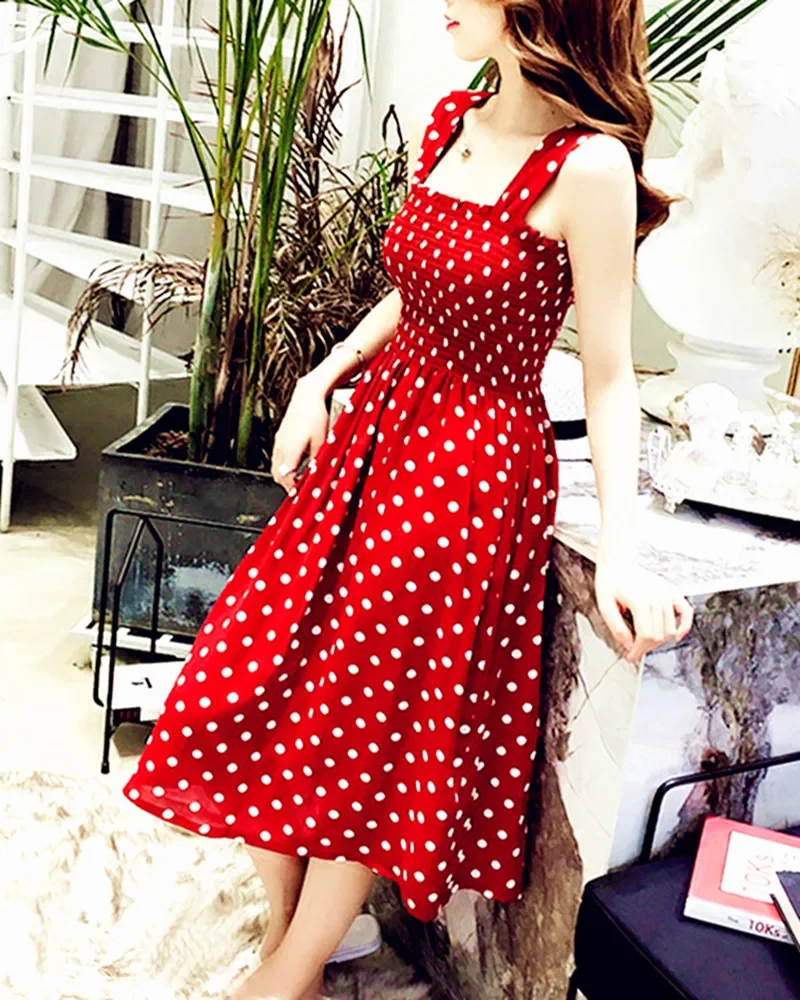 Womens dresses summer Befree beach long vintage dots casual ruffles elegant maxi strap camis silky 5XL dress for women