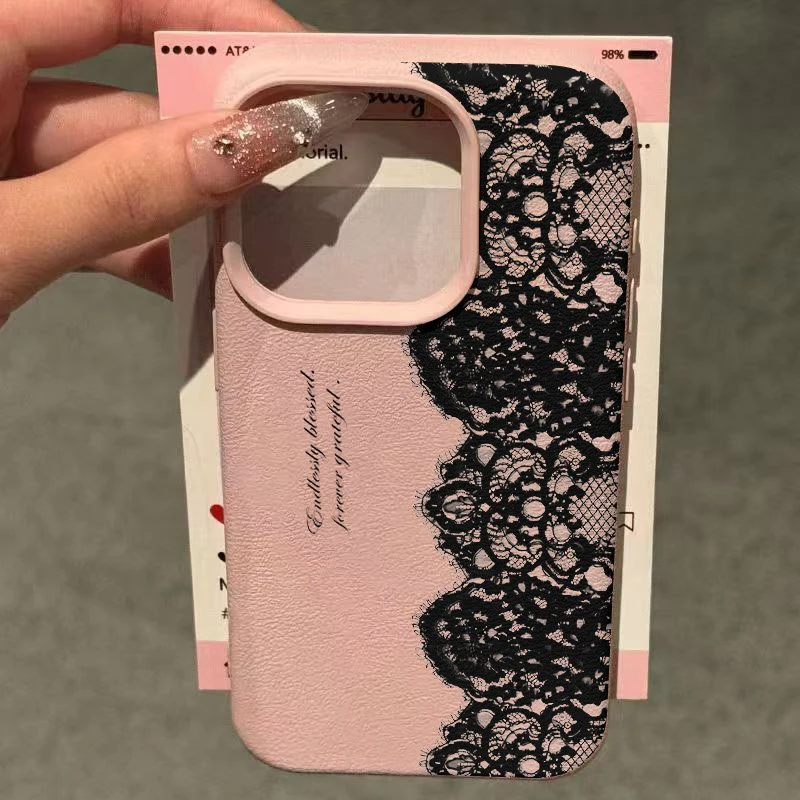 Elegant Shockproof Black Lace Lichee Pattern Soft Phone Case Cover