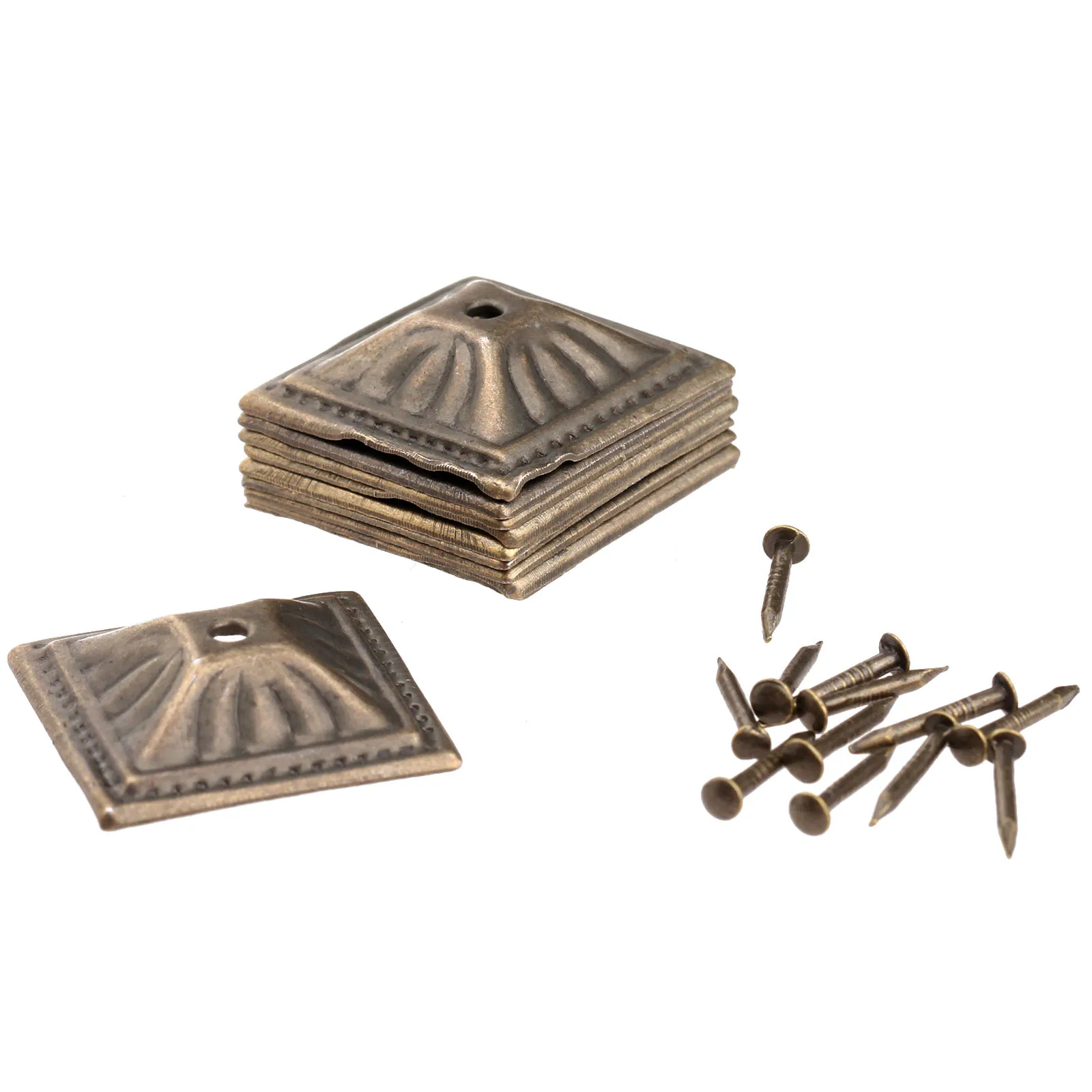 10Pcs 21x21mm Antique Bronze Iron Upholstery Nail Jewelry Case Box Sofa Decorative Tack Stud Pushpin Decorative Furniture Nails