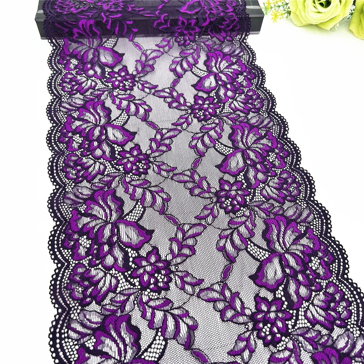 3y/lot Width 23cm Pretty Violet Purple Elastic Lace For Clothing Accessories Dress Sewing Applique Costume Lace Fabric Wedding 6
