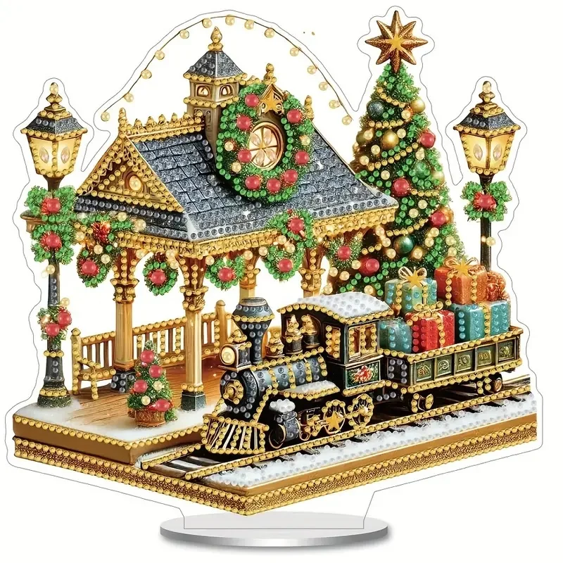Einseitiges Acryl-Kristall-Strass Desktop-Dekorationsobjekt DIY Haus-Szenen-Muster Diamant-Malerei-Set – Detail 9