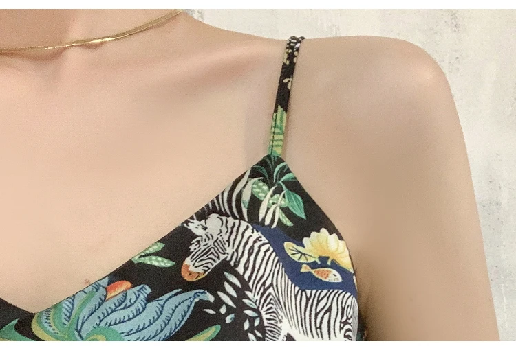 Women's Vest Sleeveless Tops Fashion  V-neck Stitching Printing Satin Sexy Summer silk camisole