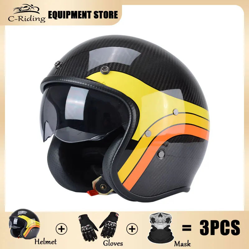 Motorcycle Vintage sun visor helmet 3/4 Open Face Helmets Casco Moto Jet  Scooter Bike Helmet Retro approved Casque Motociclismo - AliExpress