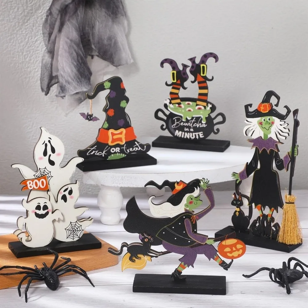 Wooden Halloween Decorations Pumpkin Ghost Bat Ornaments