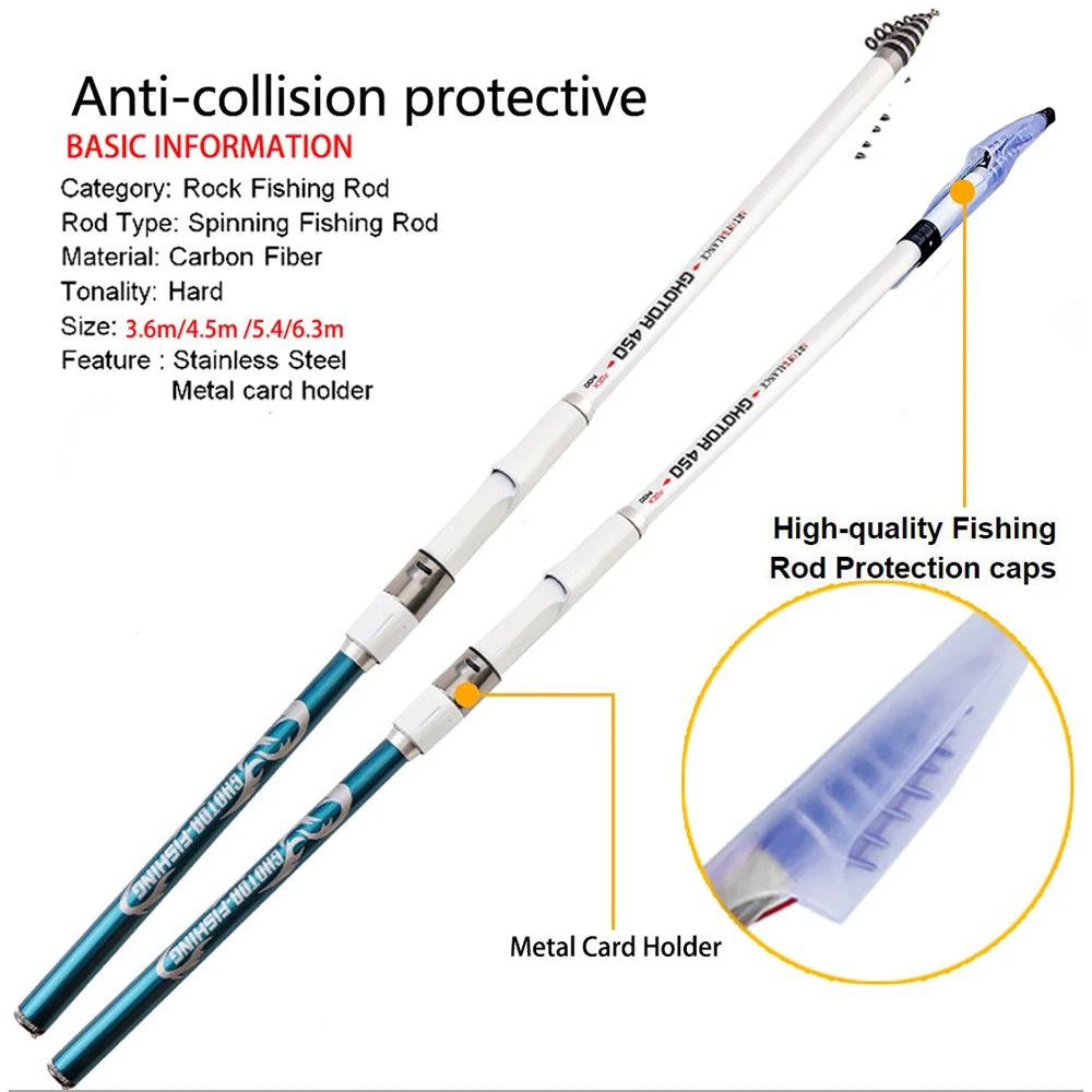 Carbon Rock Fishing Rod 3.6M/4.5M/5.4M/6.3M Telescopic Carp