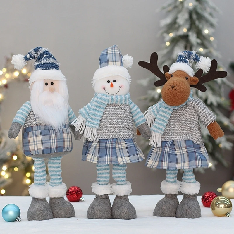 

67JE Мягкое синее рождественское украшение ручной работы с изображением Санта-Снеговика и лося для рождественского подарка,