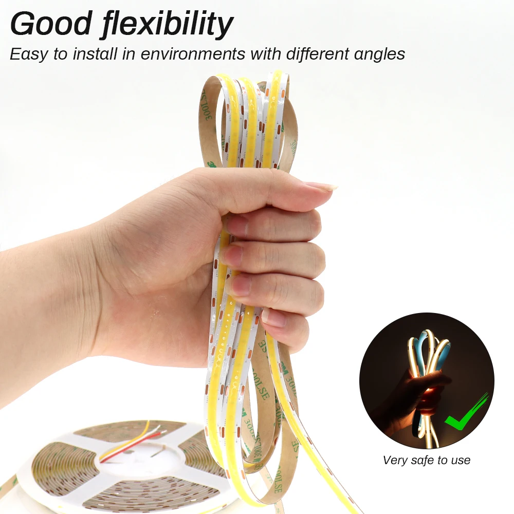 3mm 5mm COB LED Strip 12V 24V Dimmable 3000K 4000K 6000K High Density Flexible LED Light For Home Decor RA90 LED Strip Lights 4