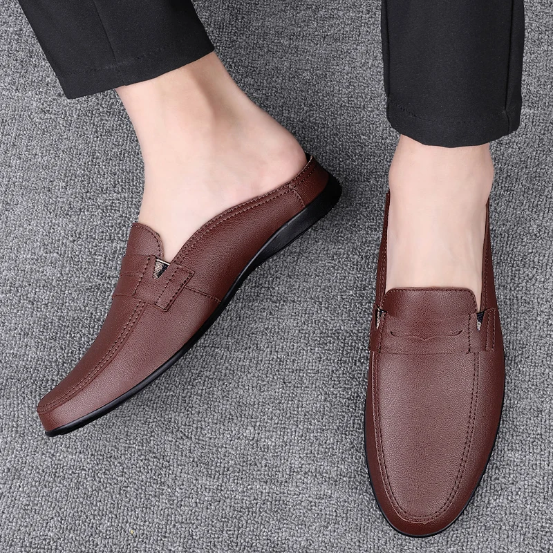 Fashion Men Half Loafers Genuine Leather Slippers - Uniqwear