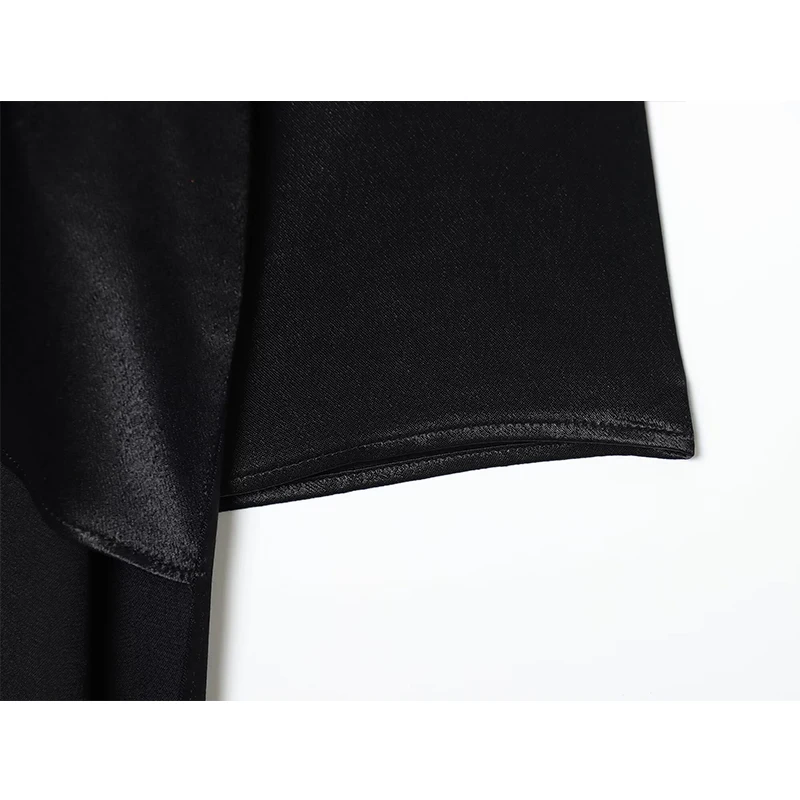 Asymmetry Black Satin Elegant Long Blouse Woman 2025 Women's Irregular Loose Stand Neck Long Sleeve Shirts And Blouses Top ﻿