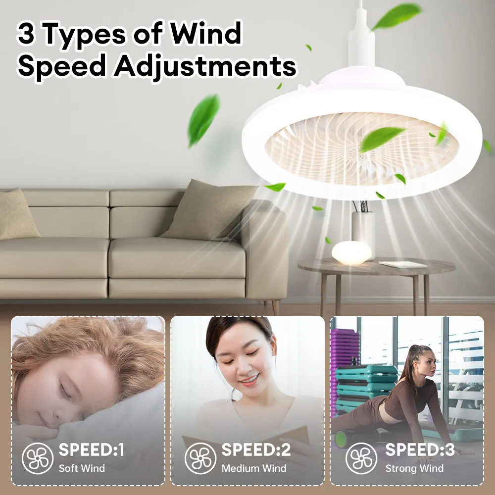 3In1 40w Ceiling Fan With Lighting Lamp E27 Converter Base With Remote Control For Bedroom Living Home Silent Ac85-265v