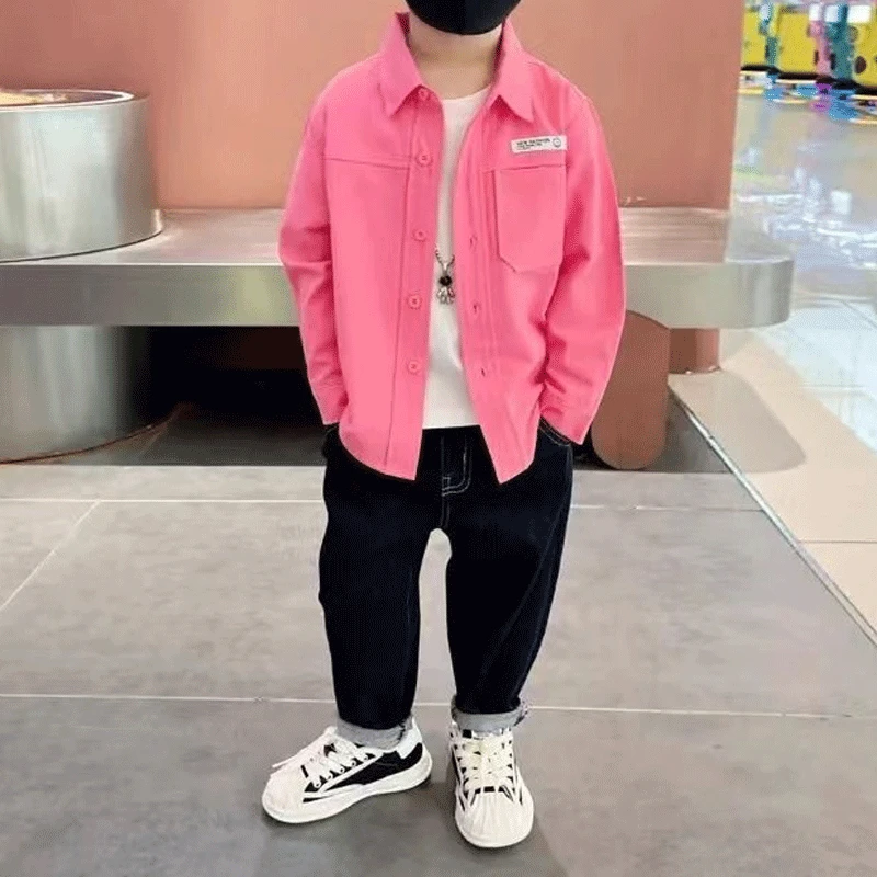 

Normcore Kids Clothing Fashion Casual New Spring Trend Cotton Solid Color Long Sleeve Lapel Single-breasted Spliced Pocket Shirt