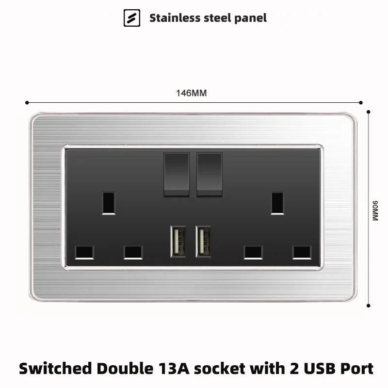 Brushed metal wall socket USB Type-C 18W