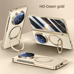 360° Rotating Magnetic Holder Case with Luxury PU Leather and Shockproof Design - PU Leather (Golden - HD Glass)