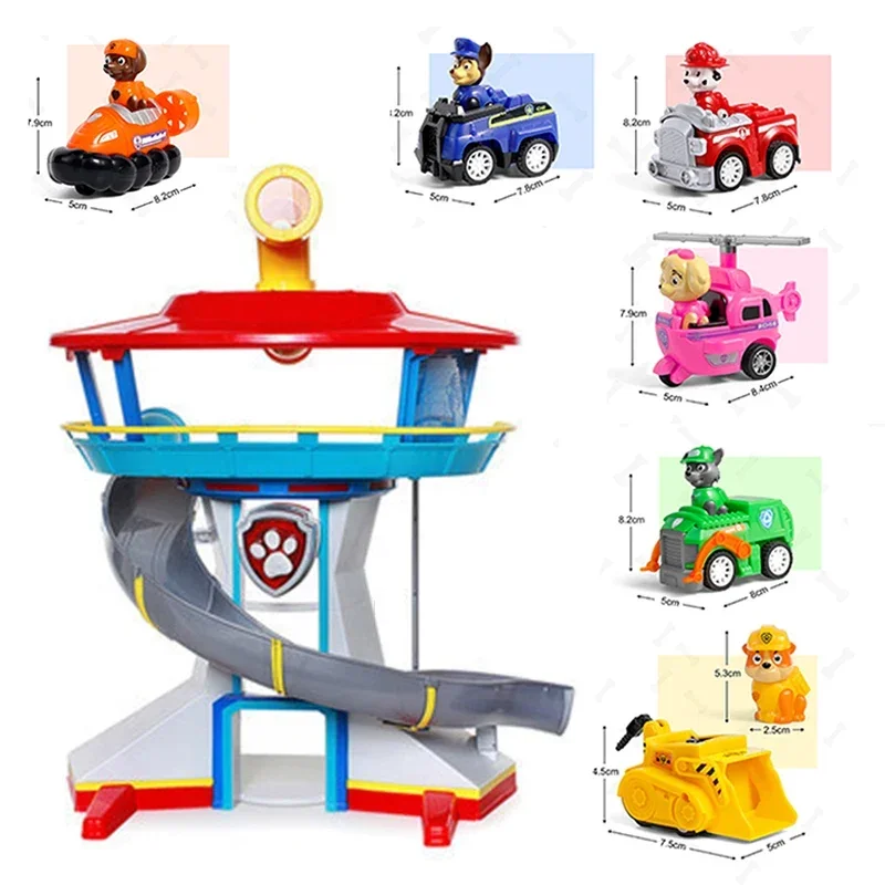 Paw Patrol Tower Con 6 Pezzi Patrol Car Patrulla Cina Vehicle Figures Toys Patroling Canine Modello Car Kids Birthday Gift