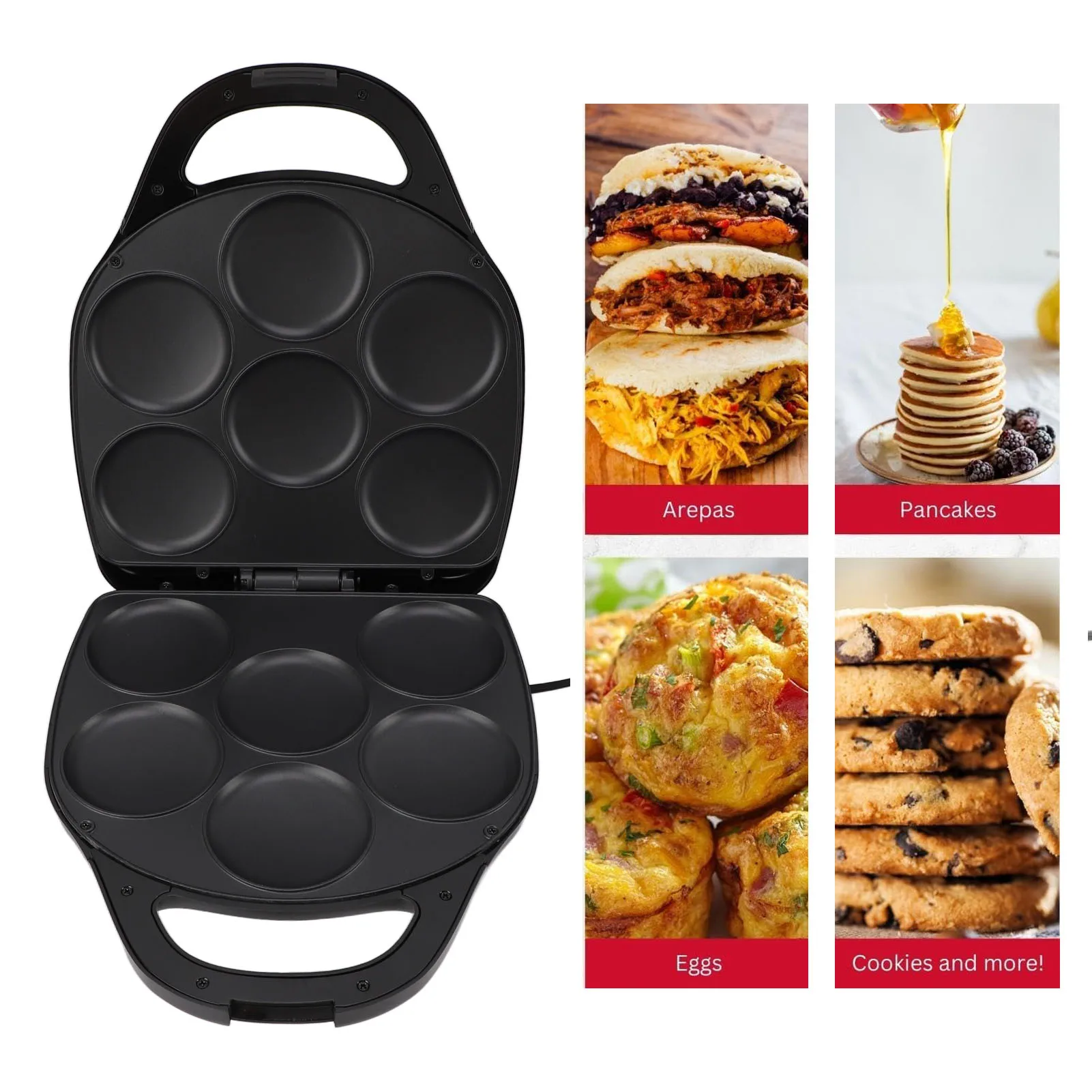 1400W Electric Pancake Maker 6 Slots 3.5in Dual Sided Heating Antistick Smart Temperature Control Arepa Maker for Breakfast 3