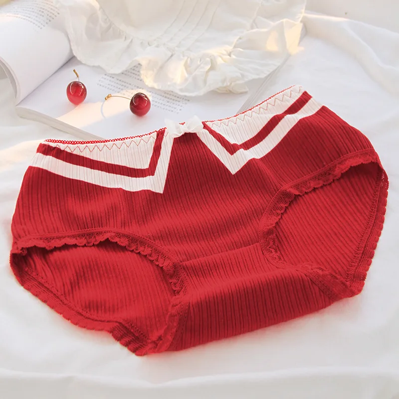 1 Piece/new Year's Red Underwear Pure Cotton Ladies Sweet Lace Red