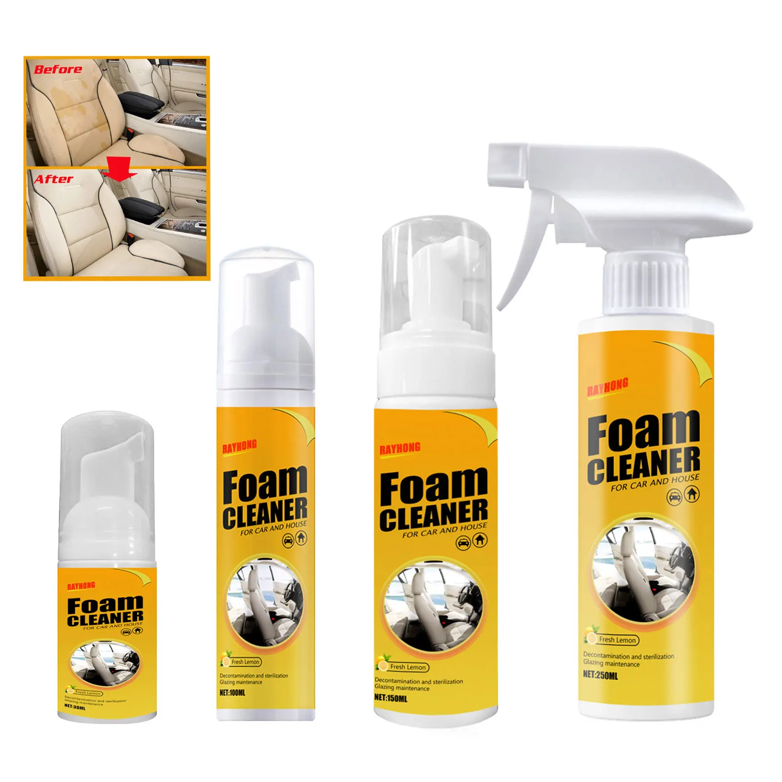 250ML Multipurpose Foam Cleaner Spray All-Purpose Household Cleaners for Car and Kitchen Leather Decontamination