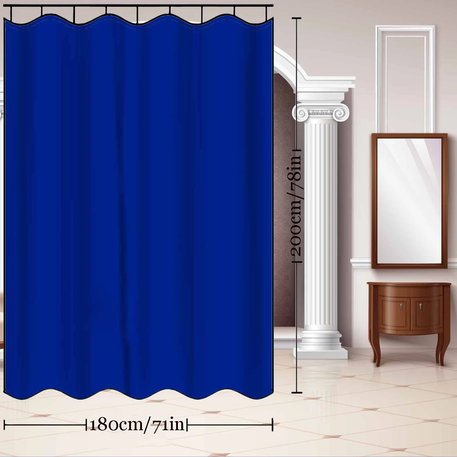 Shower Curtains Blue Solid Color Thickened Waterproof Upgraded PVC Shower Curtain 180 X 200 cm 12 hooks