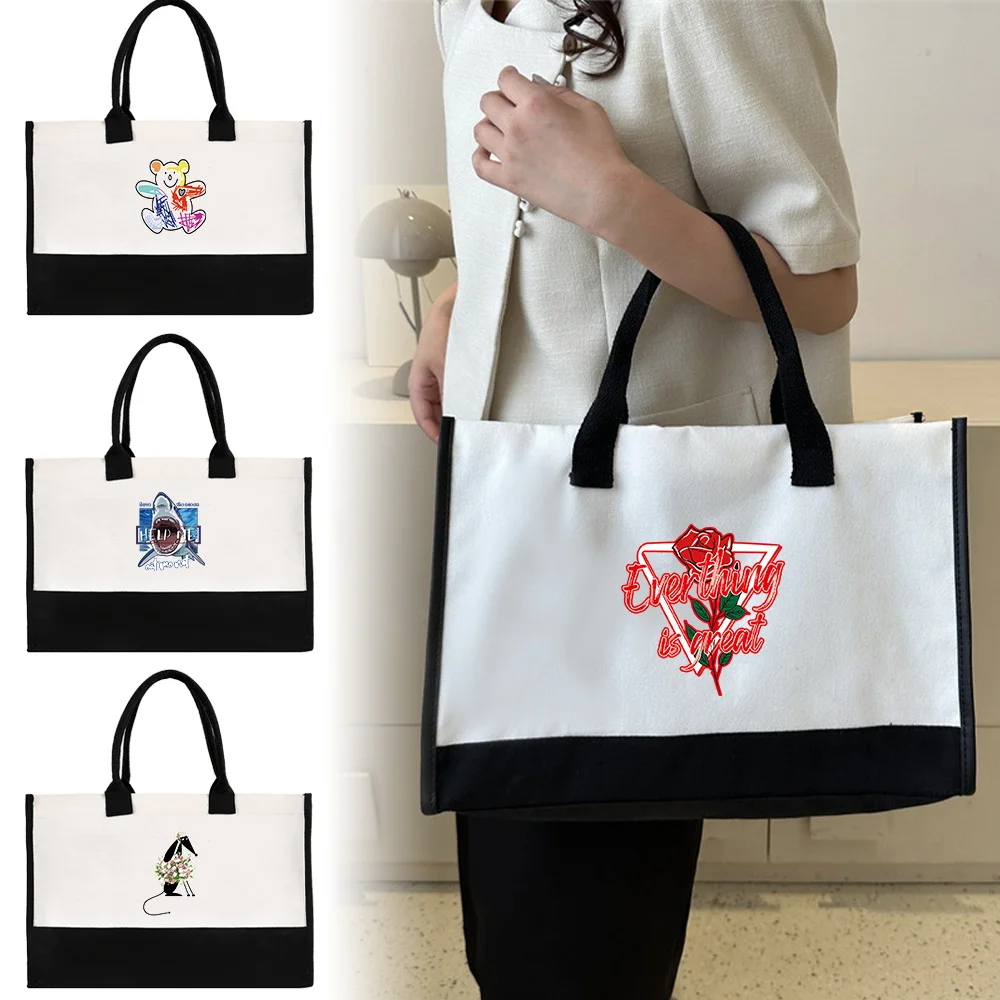 Portable Women's Handheld Shopping Bag Reusable and Environmentally Friendly Jute Shopping Bag Color Series Printing Pattern