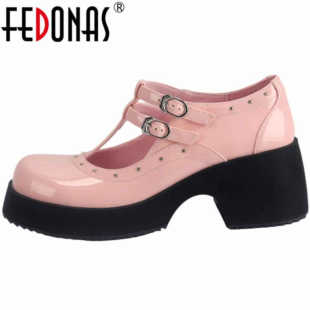 

FEDONAS Women Pumps Buckle Strap Fashion Rivets Mary Janes Genuine Leather Shoes Woman Platforms Casual Working Spring Summer