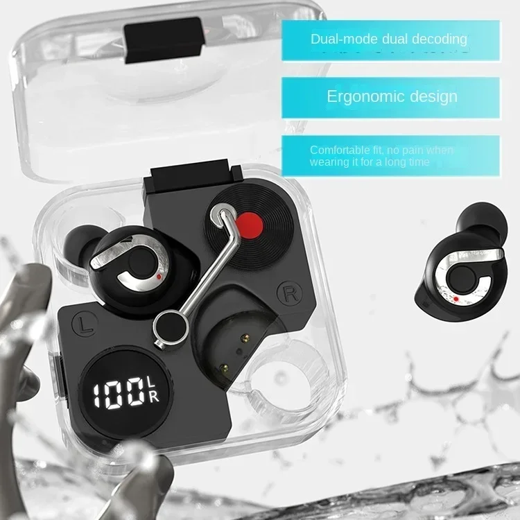 

New transparent Bluetooth headset recorder creative noise reduction headset digital display headset wireless Bluetooth
