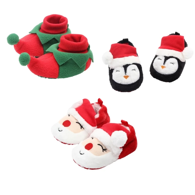 

57EE Christmas Baby Shoes Winter Warm Small Boys Girls Lovely First Walking Shoes Comfortable Non slip Walking Shoes