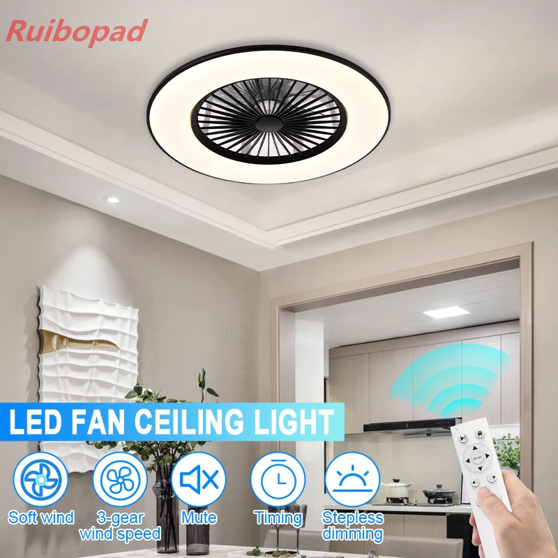 Smart 56cm Round Ceiling Fans Lamp Low Ceiling Dining Bedroom Home Led Light Remote Control Fan ceiling fan led ceiling fan lights led fan light