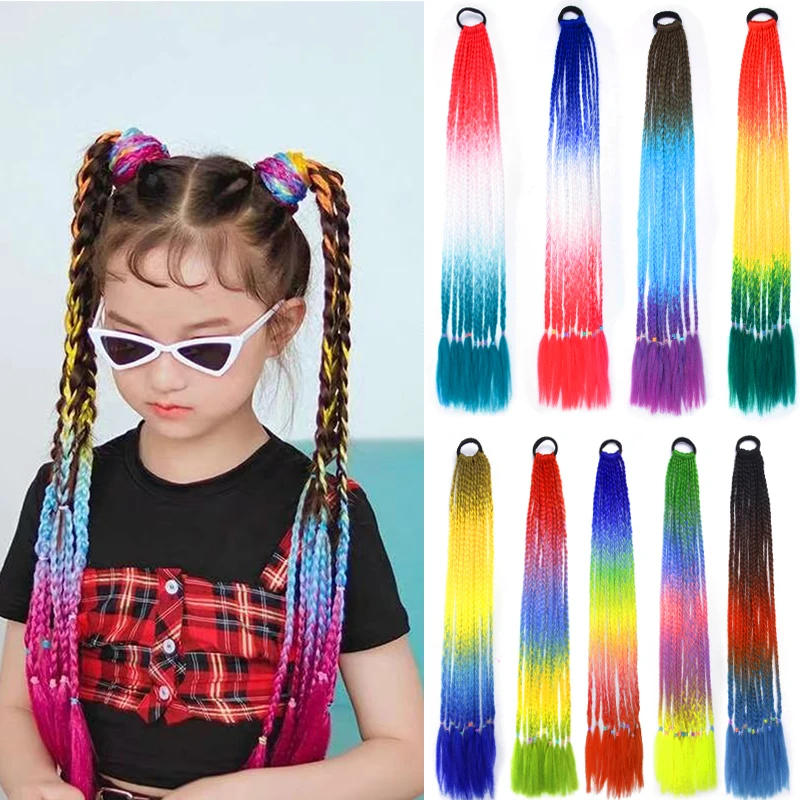 Colored Gradient Dirty Box Braided Ponytail For Girls With Elastic Hair Band Rubber Band Hair Accessories Wig Headband Hairpiece kris barras band the divine and dirty 1 cd