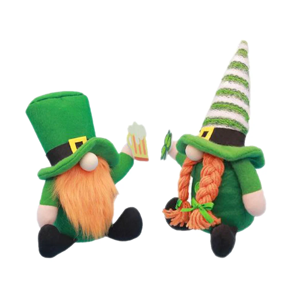 

2pcs Irish Faceless St Patricks Day Dwarf Plush Stuffed Gnome Desktop Gnome Irish Gnome