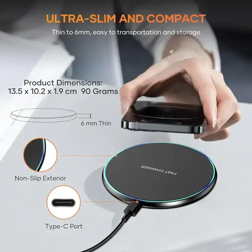15W Desktop LED Wireless Charger Pad Phone Holder For iPhone 17 16 15 14 13 Pro Max Samsung Xiaomi Induction Fast Charging Stand - Image 3